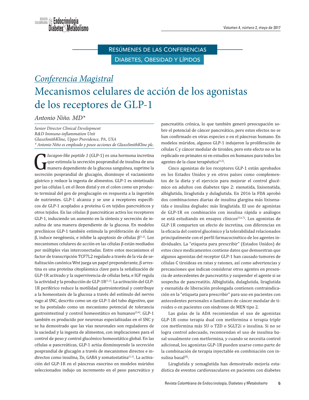 Mecanismos Celulares De Acción De Los Agonistas De Los Receptores De GLP-1 Antonio Niño