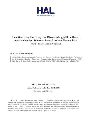 Practical Key Recovery for Discrete-Logarithm Based Authentication Schemes from Random Nonce Bits