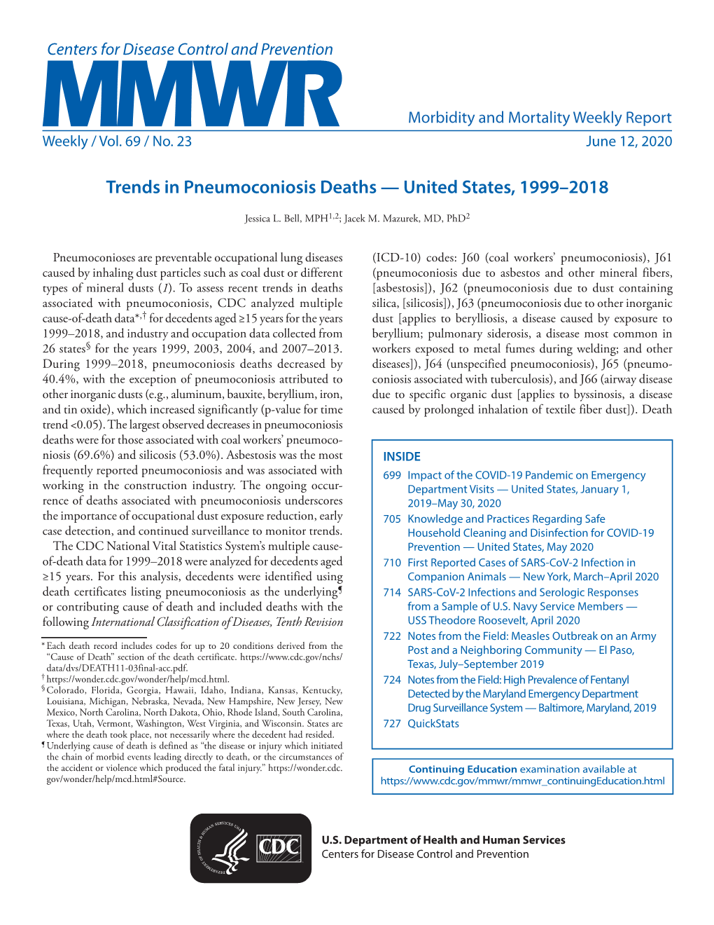 Trends in Pneumoconiosis Deaths — United States, 1999–2018