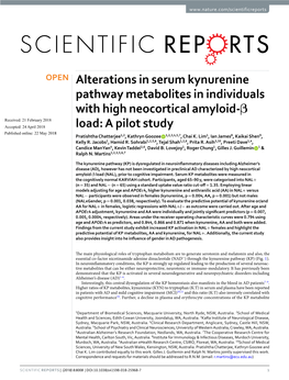 Alterations in Serum Kynurenine Pathway Metabolites In