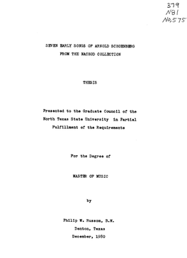 Seven Early Songs of Arnold Schoenberg from the Nachod Collection