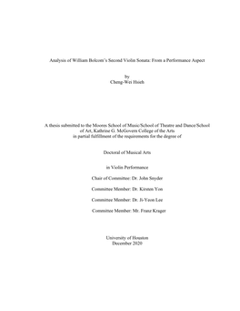Analysis of William Bolcom's Second Violin Sonata: from a Performance Aspect by Cheng-Wei Hsieh a Thesis Submitted to The