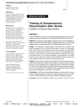 Training of Somatosensory Discrimination After Stroke: Facil- of Australia Project Grant (191214)