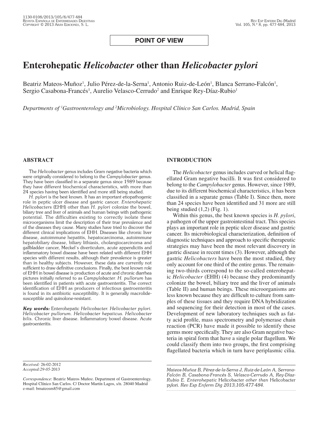 Enterohepatic Helicobacter Other Than Helicobacter Pylori