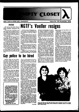 New York's Oldest Gay Newspaper Issue No. 88 November 1978 Mm^ This Issue of the Empty Closet Is Exactly One Half the Size Ojf Our Usual Montmy Publication