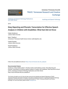 Diary Reporting and Phonetic Transcription for Effective Speech Analysis in Children with Disabilities: What Itard Did Not Know