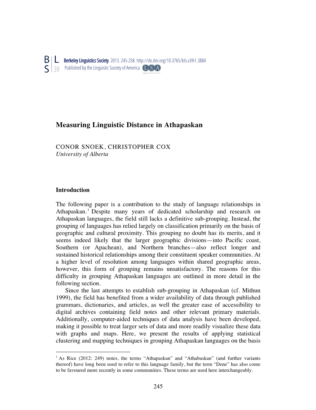 Measuring Linguistic Distance in Athapaskan