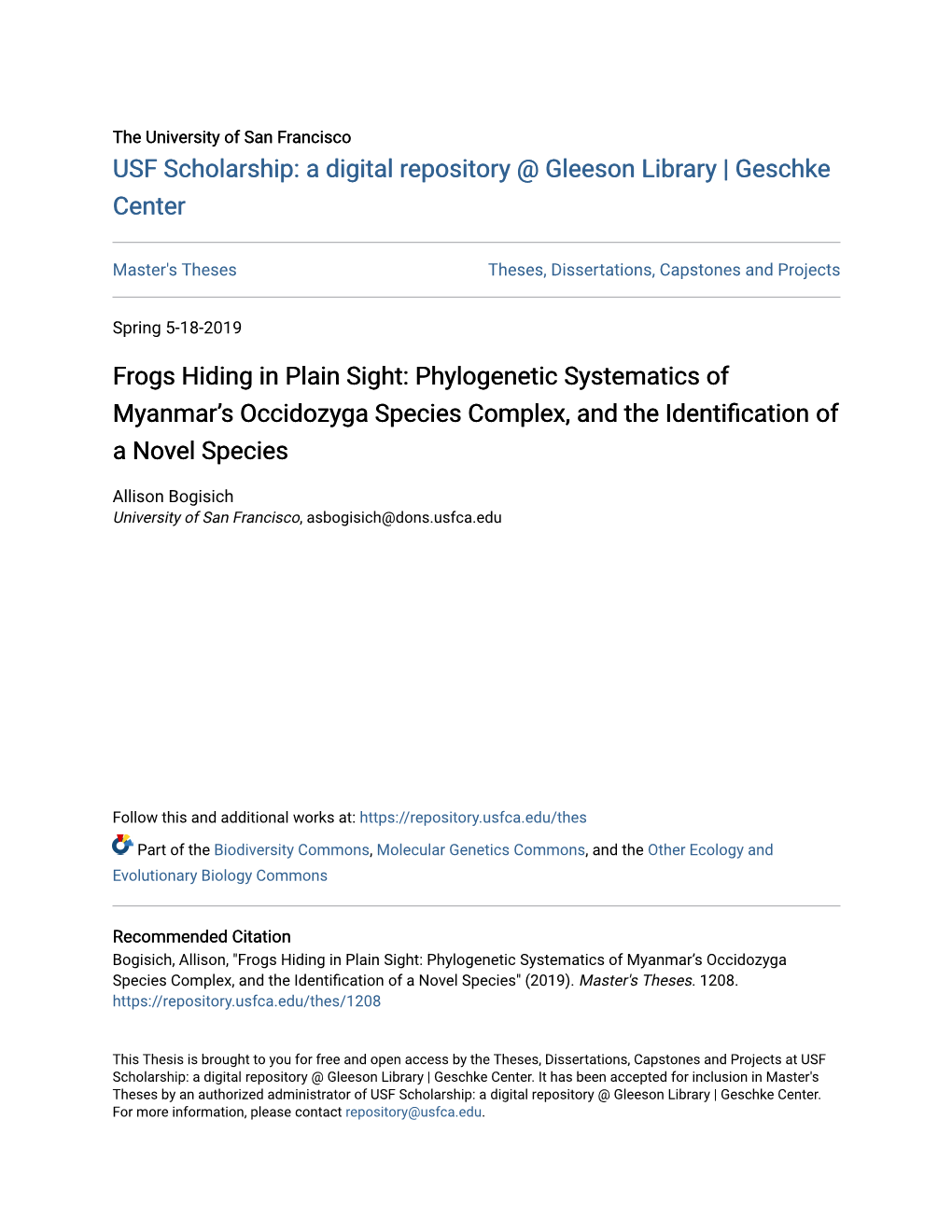 Phylogenetic Systematics of Myanmar's Occidozyga Species