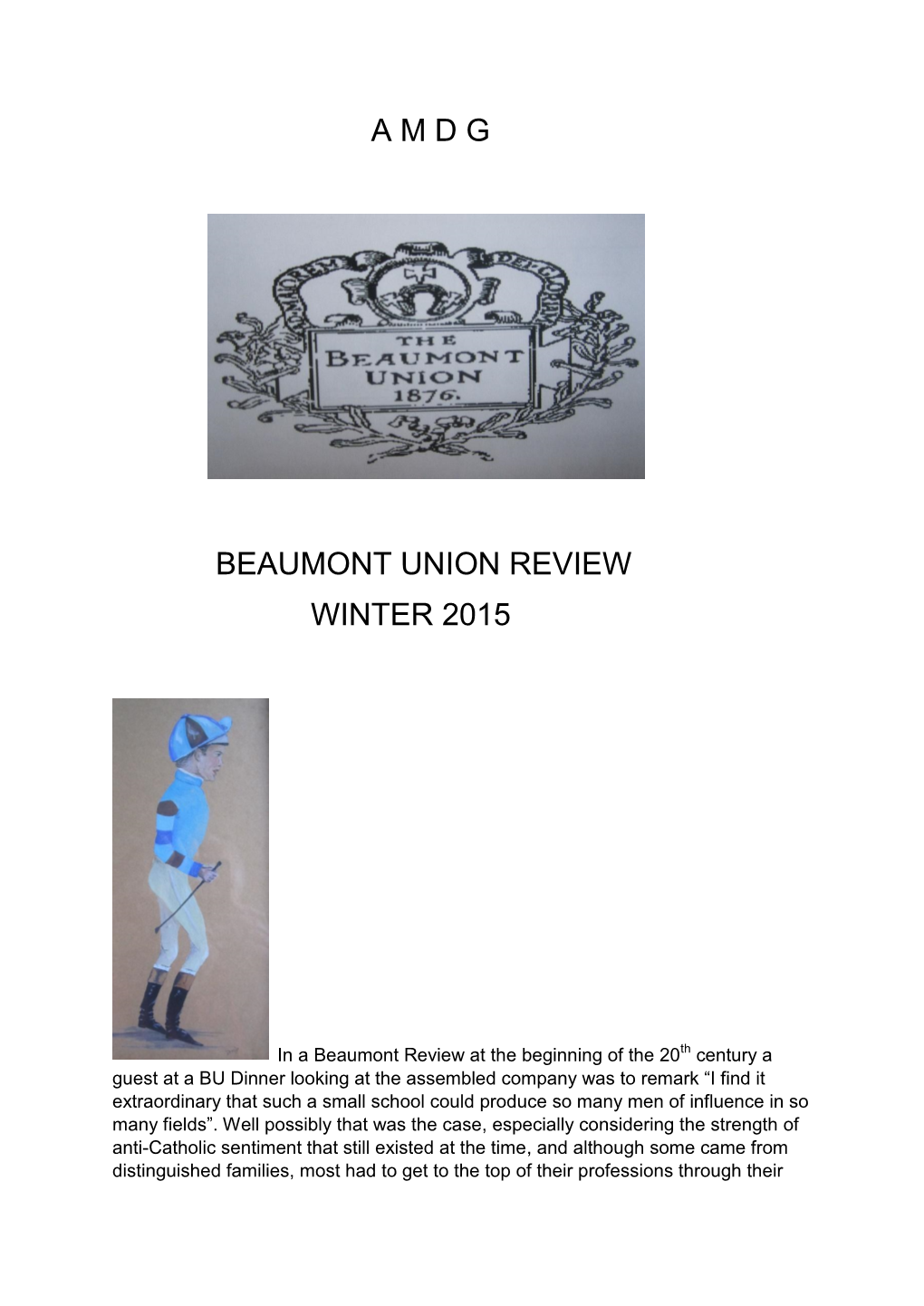 A M D G Beaumont Union Review Winter 2015