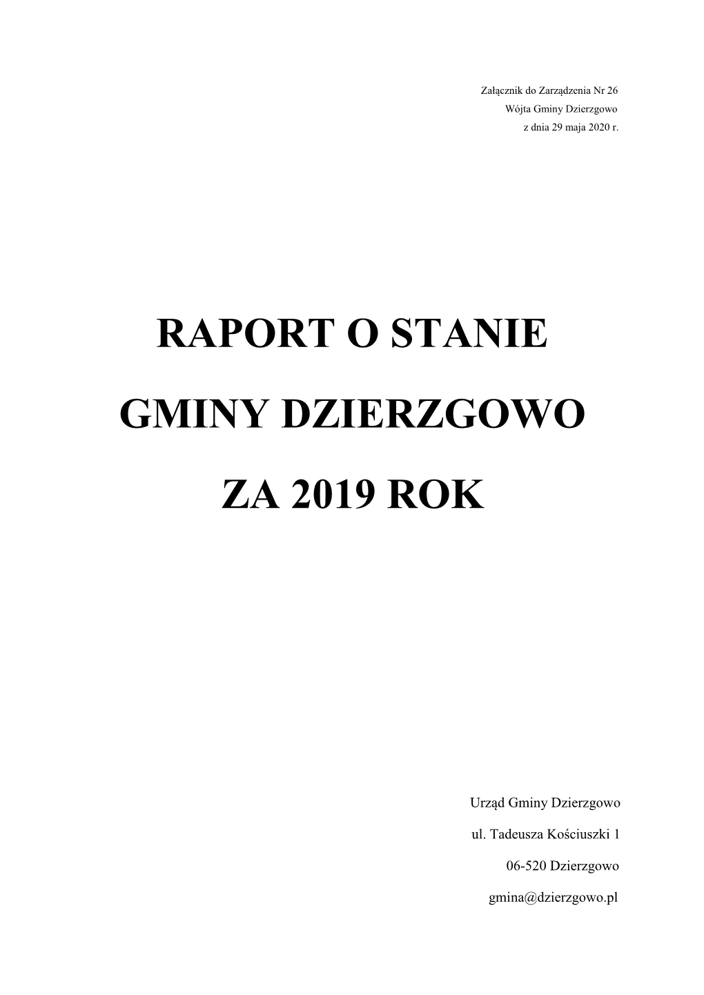 Raport O Stanie Gminy Dzierzgowo Za 2019 Rok