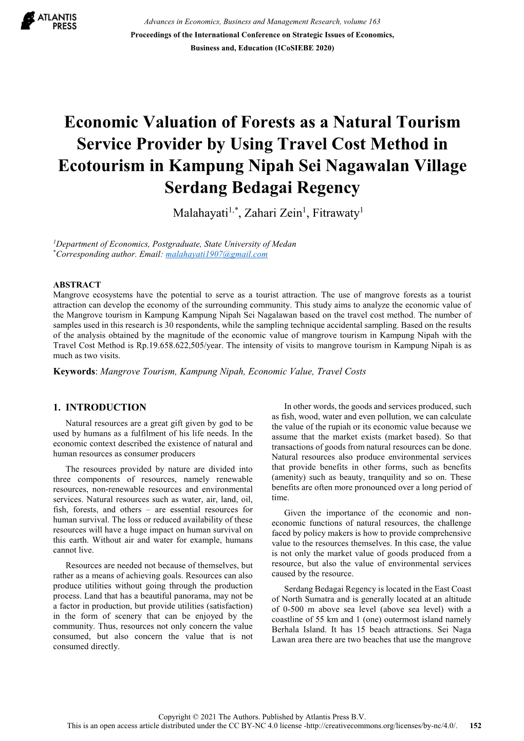 Economic Valuation of Forests As a Natural Tourism Service Provider
