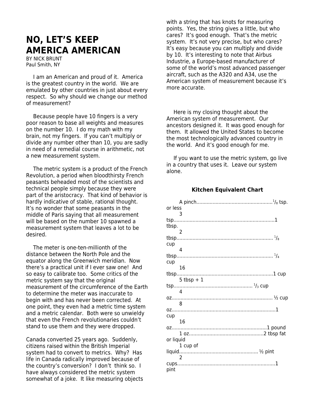 Metric Article Debate