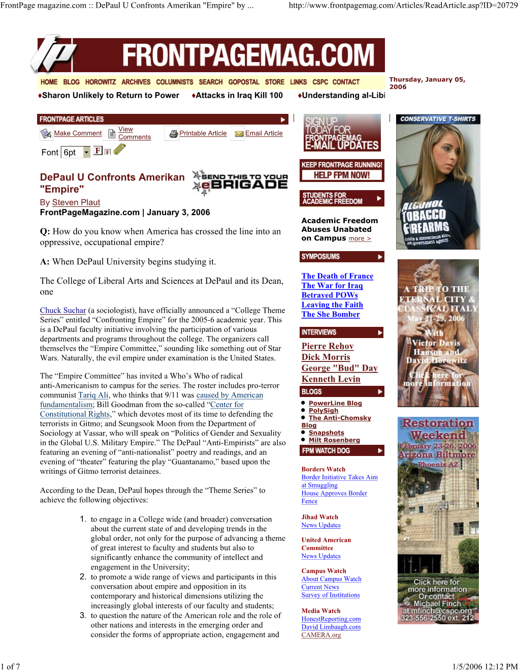 Frontpage Magazine.Com :: Depaul U Confronts Amerikan "Empire" by