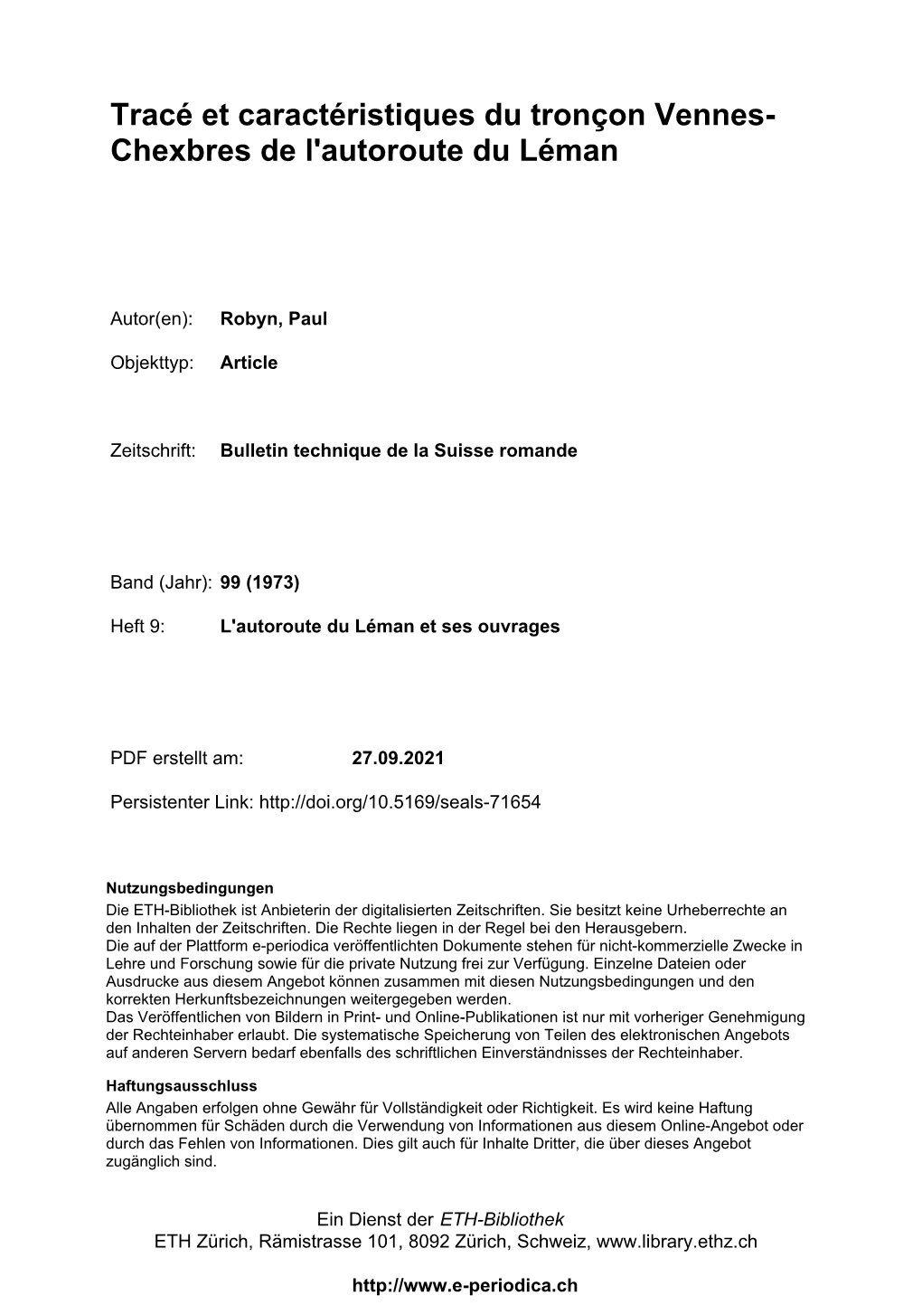 Tracé Et Caractéristiques Du Tronçon Vennes-Chexbres De L'autoroute Du Léman