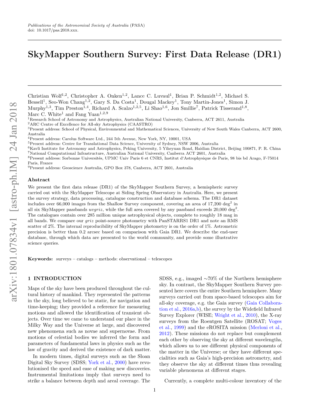 Skymapper Southern Survey: First Data Release (DR1)