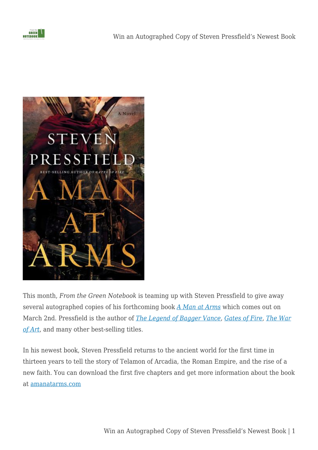 Win an Autographed Copy of Steven Pressfield's Newest Book