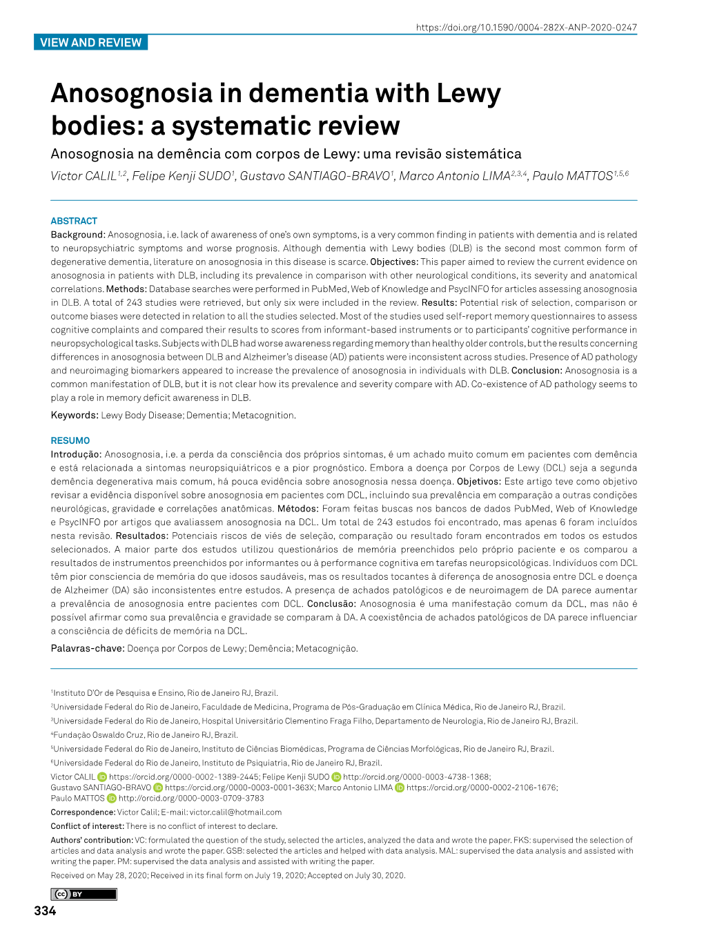 Anosognosia in Dementia with Lewy Bodies: a Systematic Review