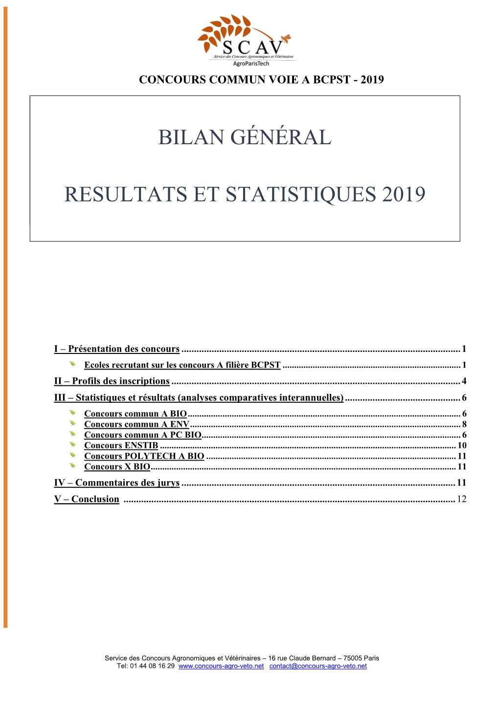 Rapport Statistique Concours a BCPST- Session 2019