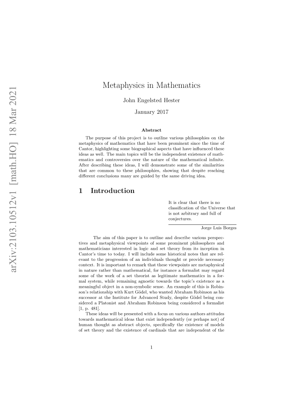 Metaphysics in Mathematics