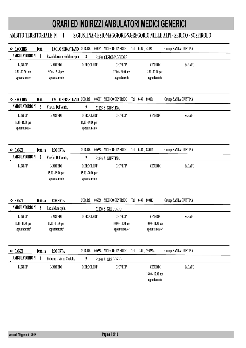 Orari Ed Indirizzi Ambulatori Medici Generici Ambito Territoriale N