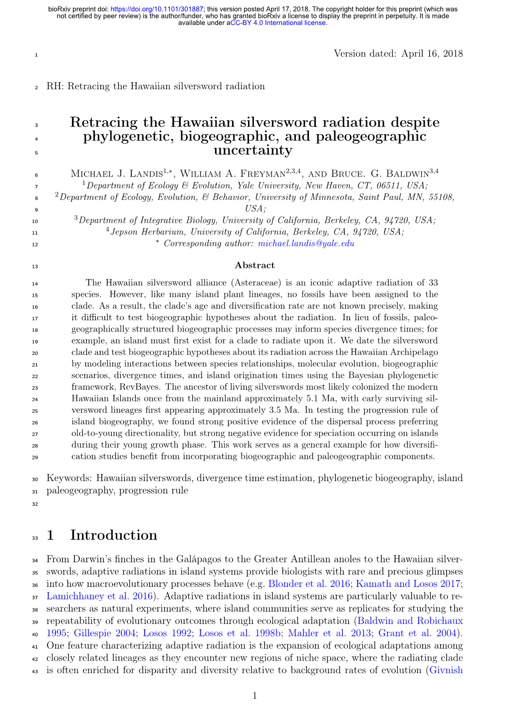 Retracing the Hawaiian Silversword Radiation Despite Phylogenetic