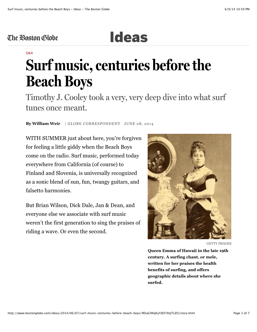 Surf Music, Centuries Before the Beach Boys - Ideas - the Boston Globe 6/9/14 10:59 PM