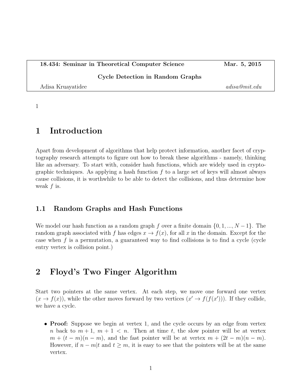 1 Introduction 2 Floyd's Two Finger Algorithm