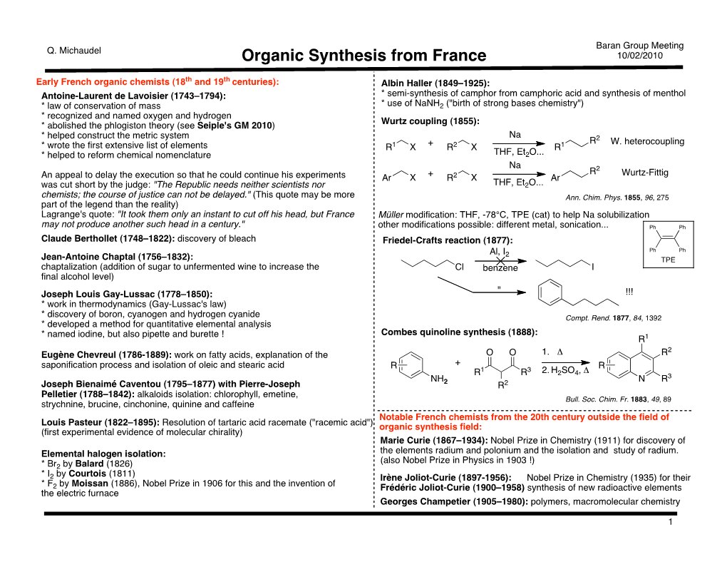 Organic Synthesis from France 10/02/2010