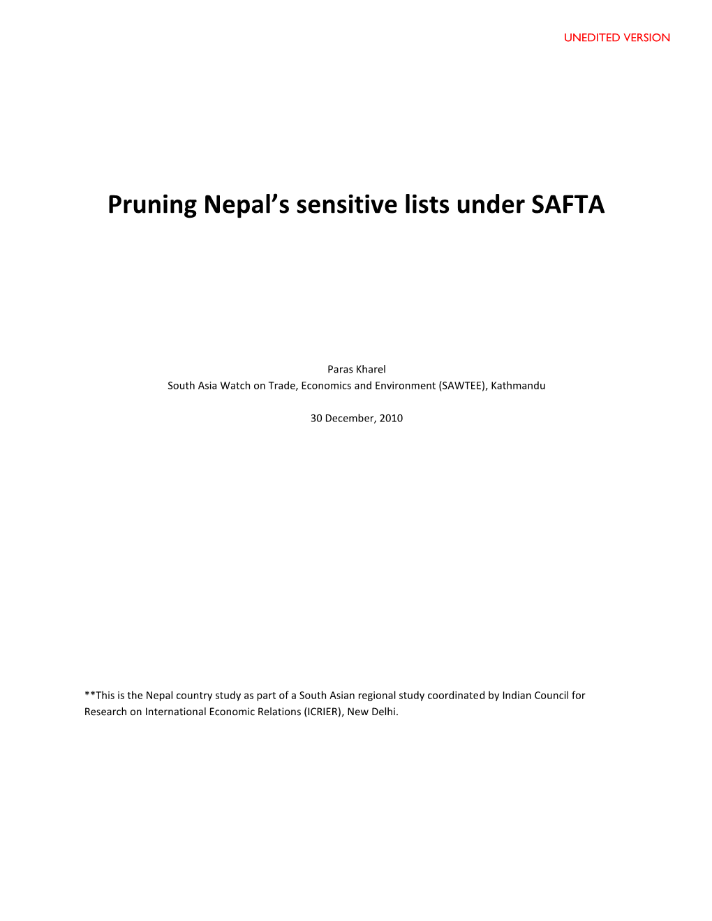 Pruning Nepal's Sensitive Lists Under SAFTA