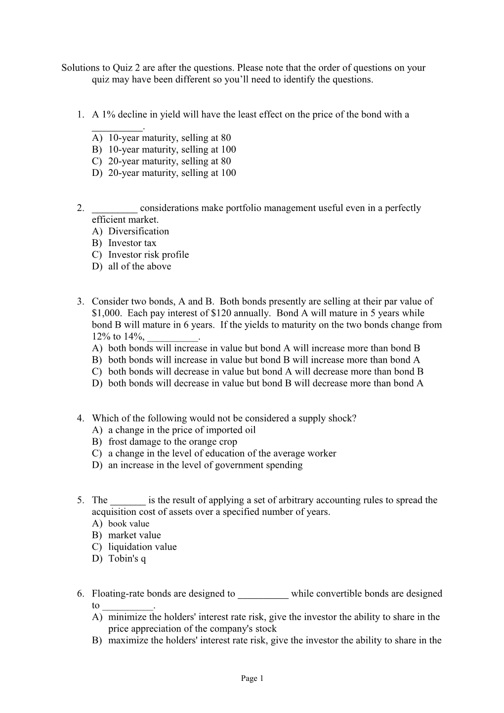 Solutions To Quiz 2 Are After The Questions