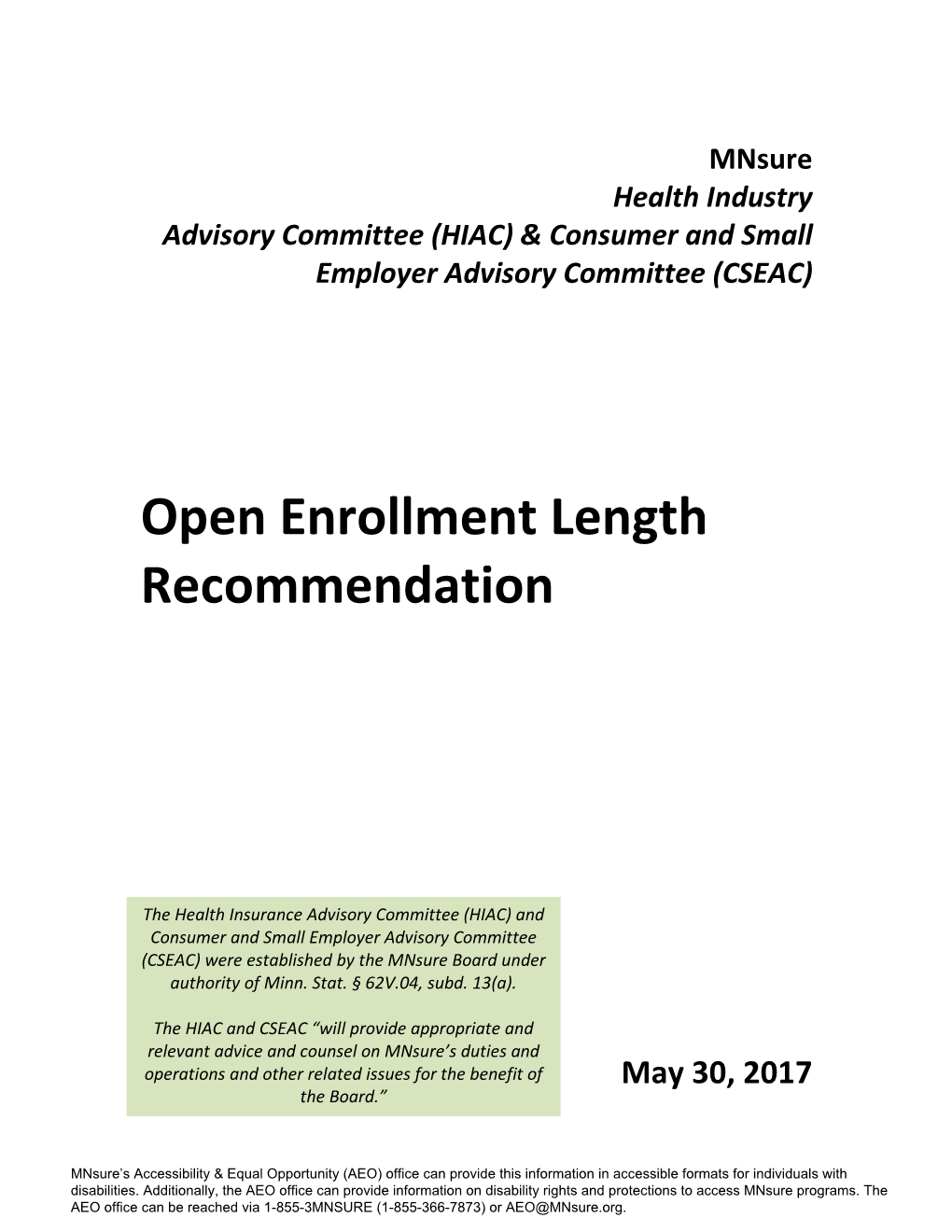 Joint Advisory Committee Recommendation: Open