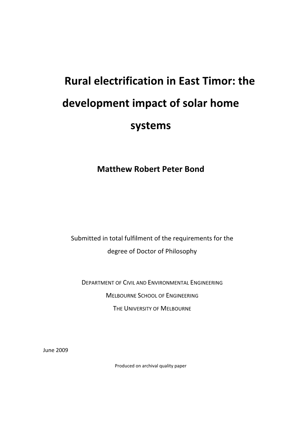 Rural Electrification in East Timor: the Development Impact of Solar Home Systems