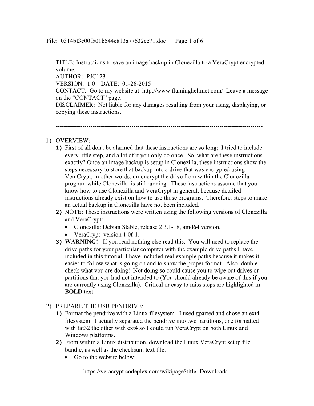 File: Clonezilla Using Veracrypt Ver 1.0.Odt Page 6 of 6