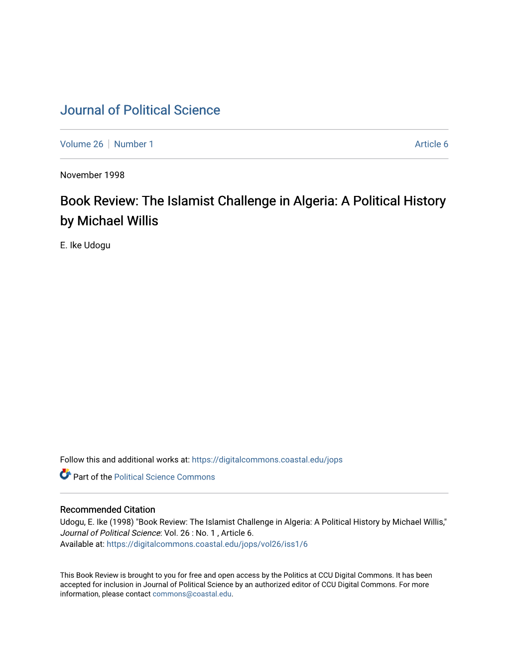Book Review: the Islamist Challenge in Algeria: a Political History by Michael Willis