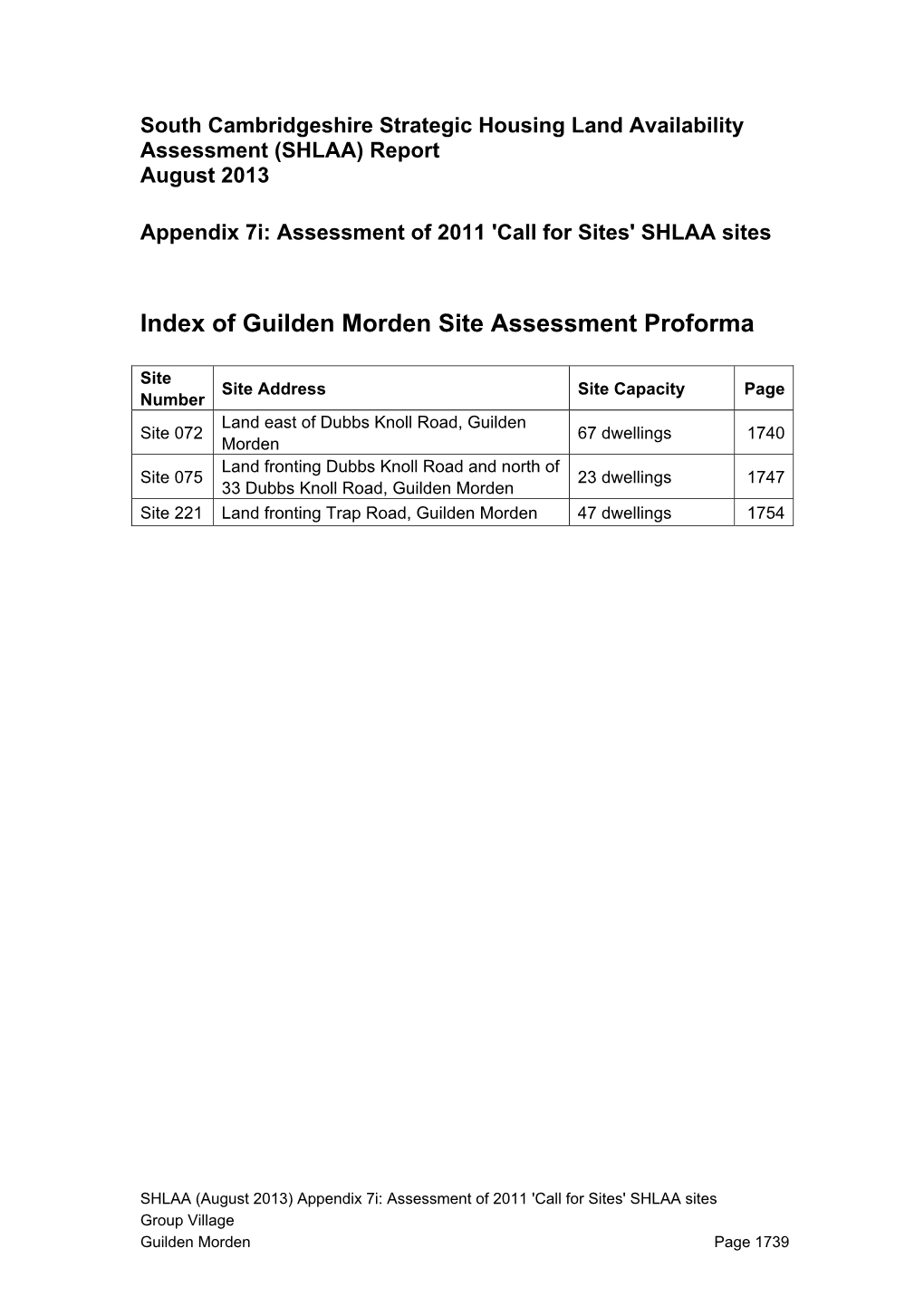 Guilden Morden Site Assessment Proforma