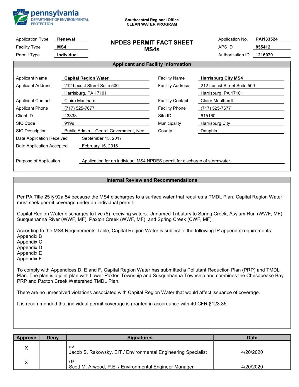 NPDES PERMIT FACT SHEET Ms4s