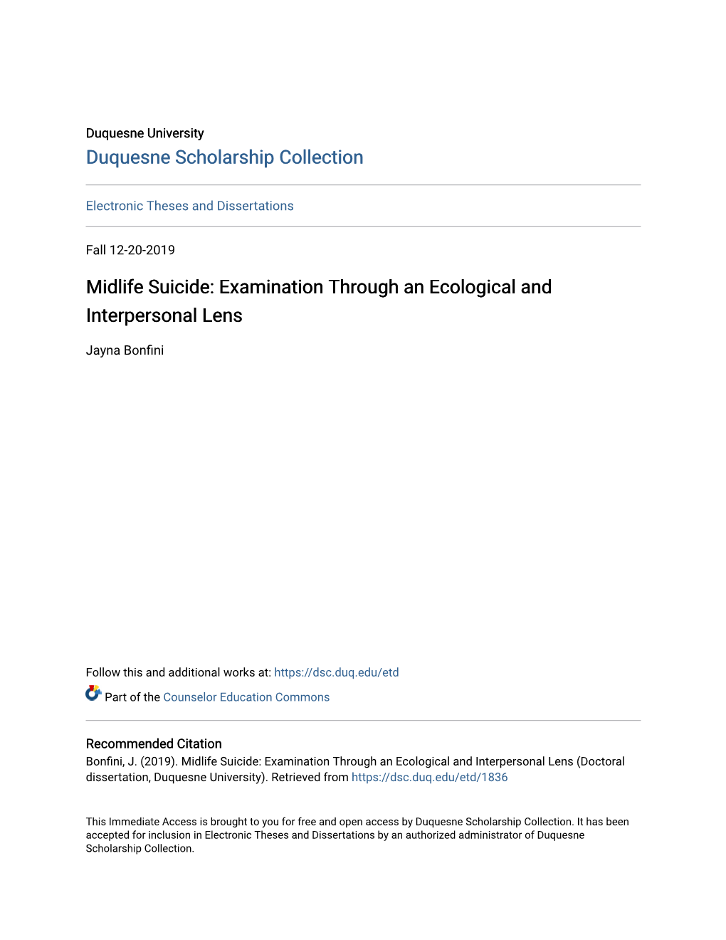 Midlife Suicide: Examination Through an Ecological and Interpersonal Lens