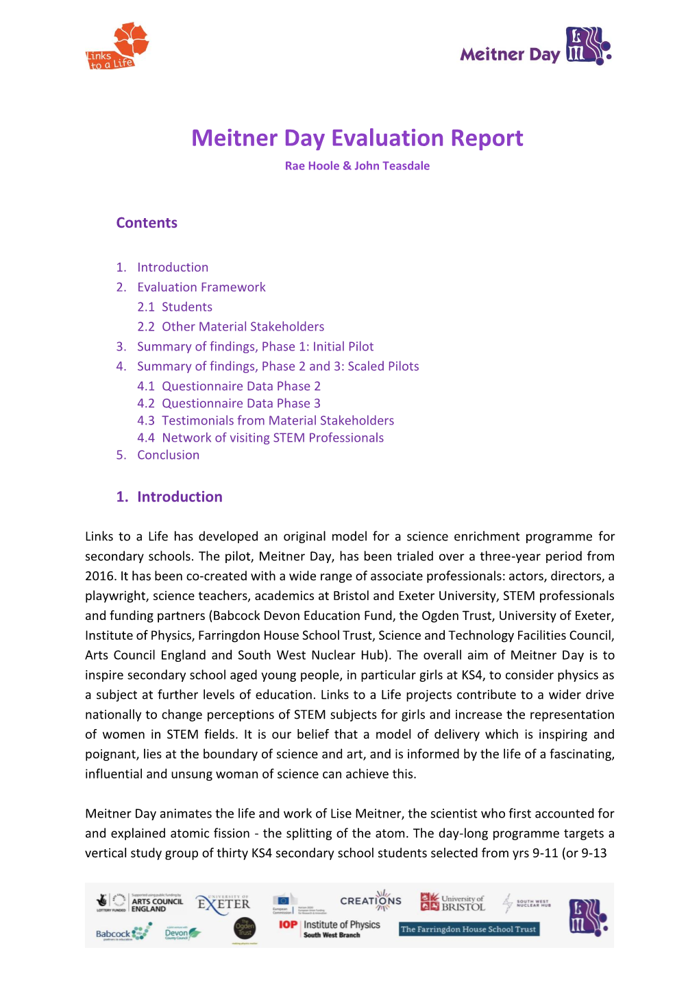 Meitner Day Evaluation Report Rae Hoole & John Teasdale