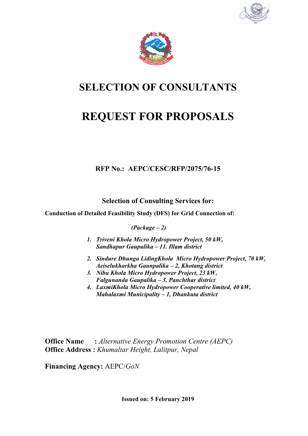 Standard Request for Proposals: Selection of Consultants