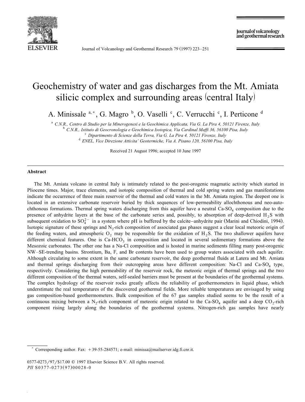 Geochemistry of Water and Gas Discharges from the Mt. Amiata Ž