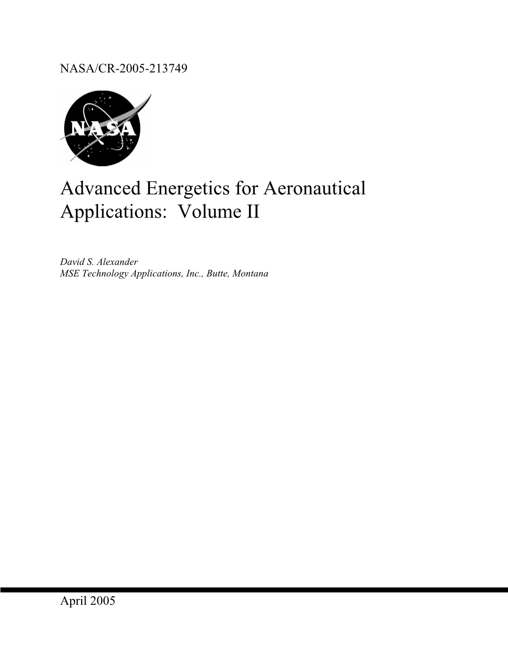 Advanced Energetics for Aeronautical Applications: Volume II