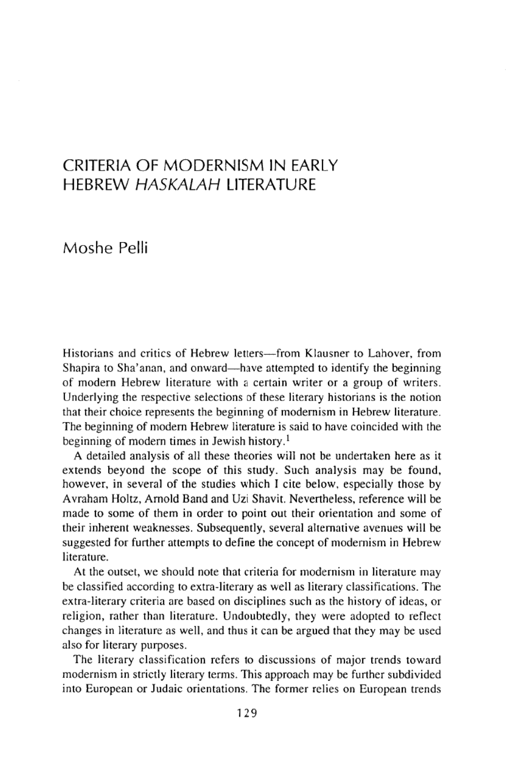 Criteria of Modernism in Early Hebrew Haskalah Literature