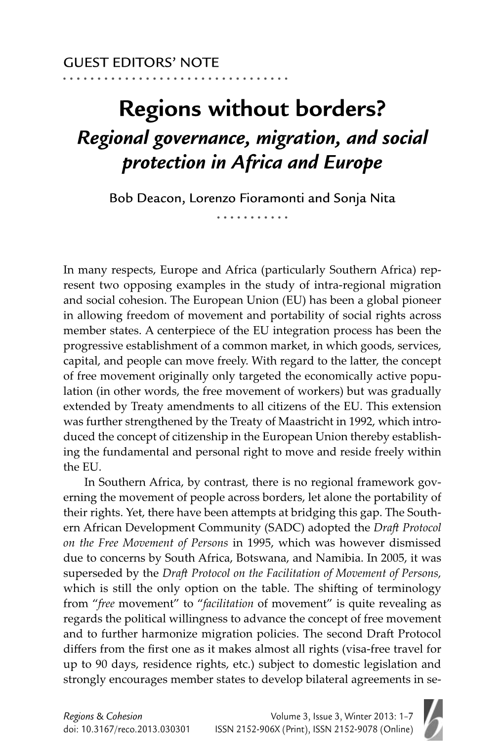 Regions Without Borders? Regional Governance, Migration, and Social Protection in Africa and Europe