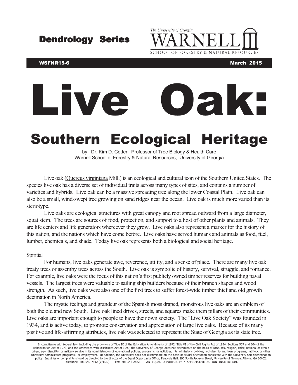 Live Oak: Southern Ecological Heritage by Dr