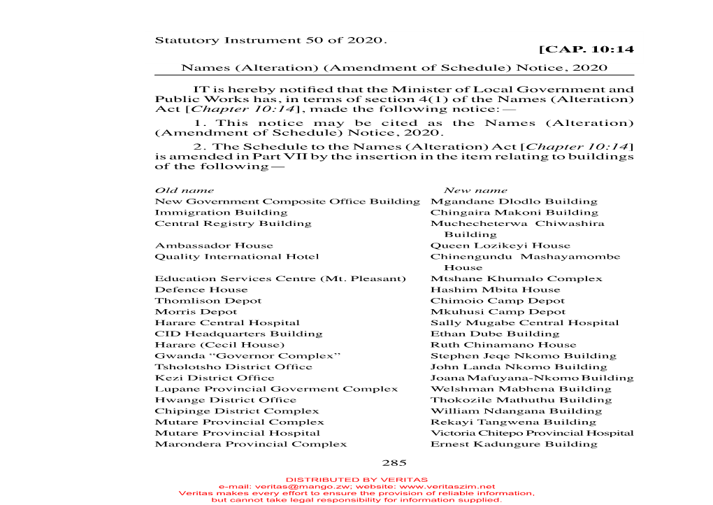 SI 2020-050 Names (Alteration) (Amendment of Schedule)