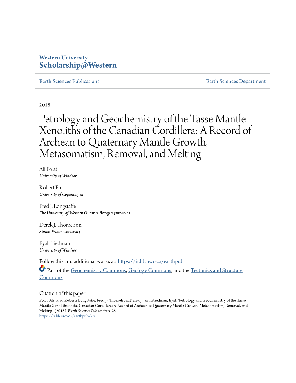 Petrology and Geochemistry of the Tasse