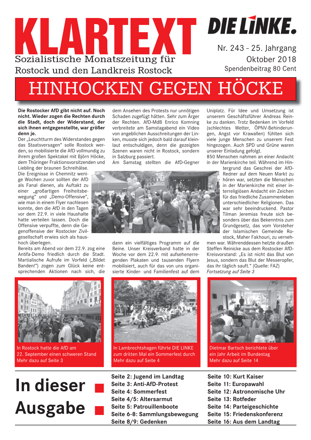 In Dieser Ausgabe HINHOCKEN GEGEN HÖCKE