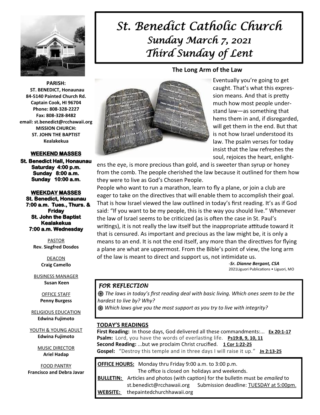 Sunday March 7, 2021 Third Sunday of Lent