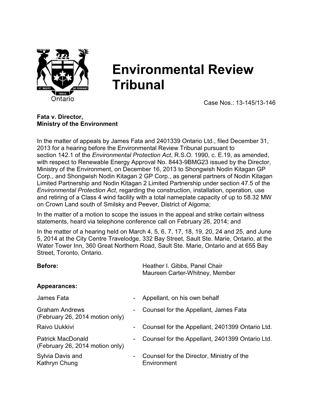 Case Nos.: 13-145/13-146 Fata V. Director