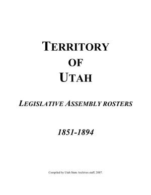Legislative Assembly of the Territory of Utah First Session, 1851-1852